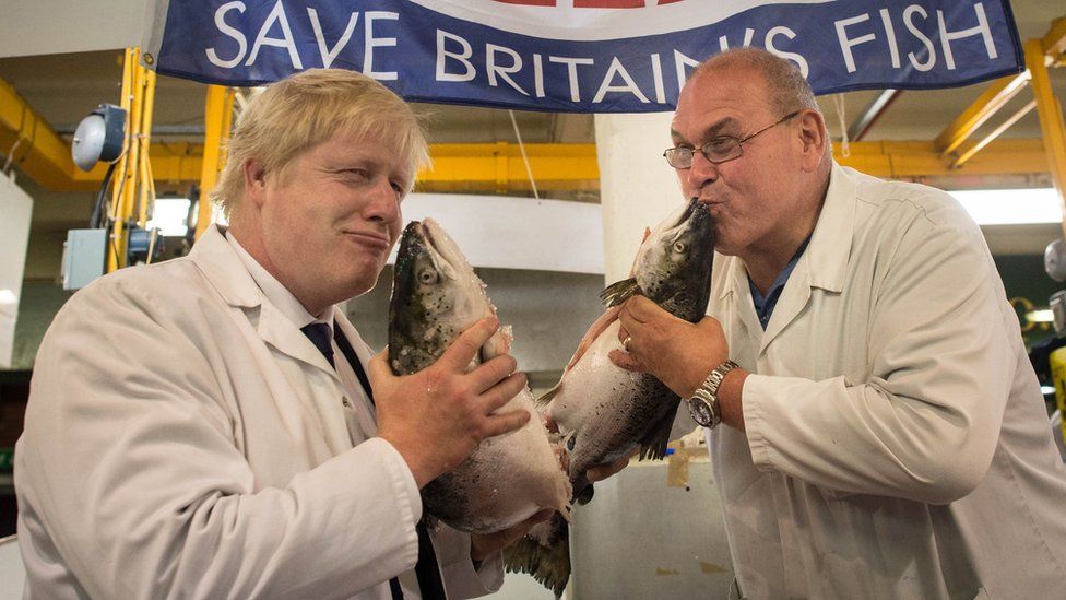 Boris Johnson on 22 June at Billingsgate Fish Market in London
