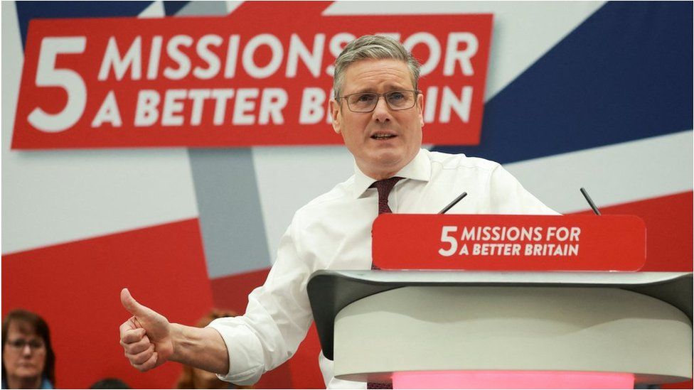 Keir Starmer delivering his speech in Manchester