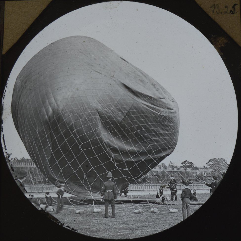 A balloon being inflated ahead of a flight