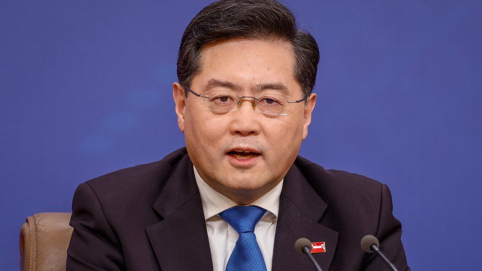 Chinese Foreign Minister Qin Gang speaks during a press conference in Beijing, China
