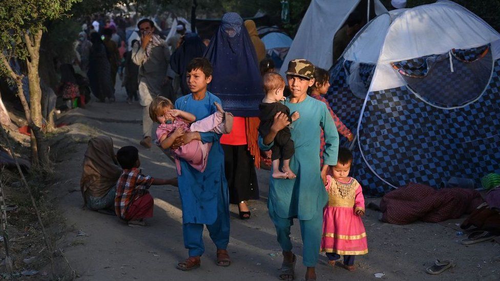 Children in makeshift camps