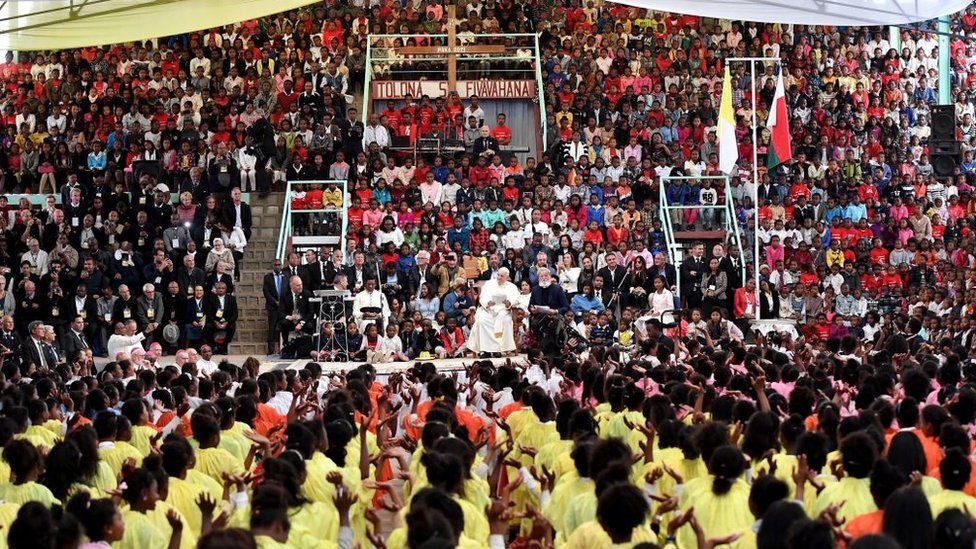 Pope Francis pictured at an open-air Mass in Madagascar