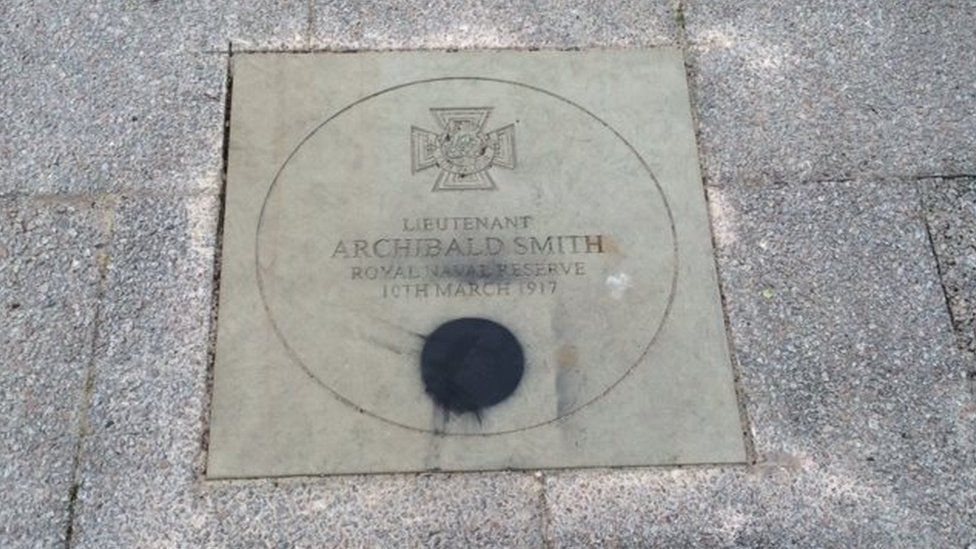 vandalised memorial in Aberdeen