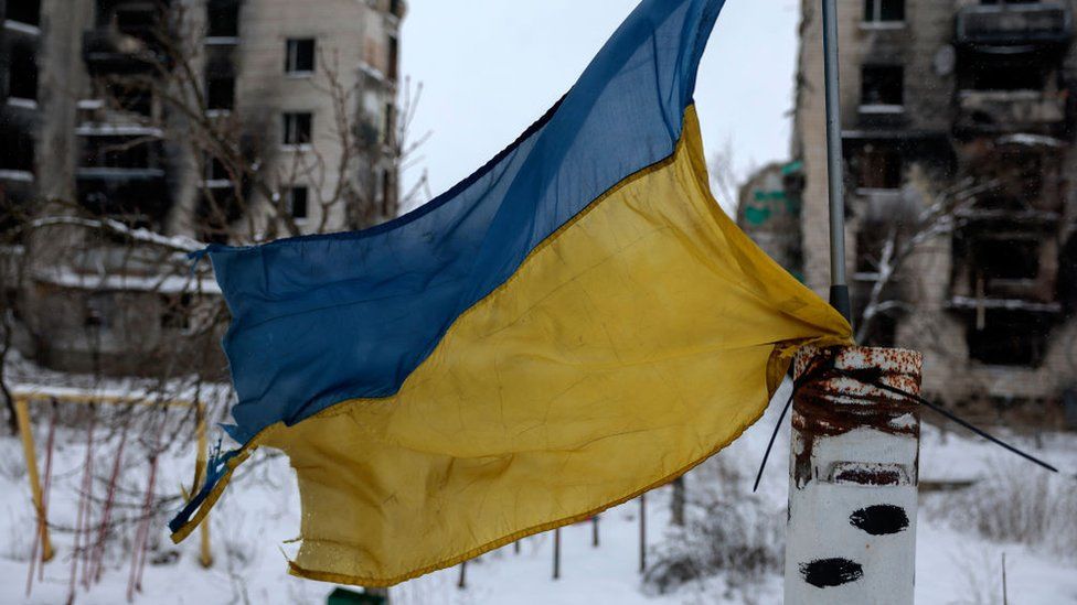 A Ukrainian flag in Kyiv