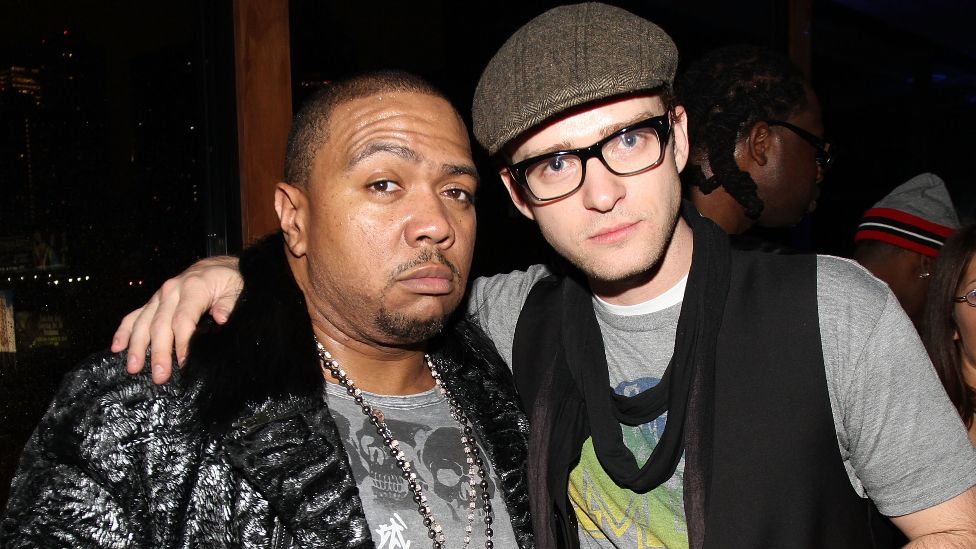 Timbaland and Justin Timberlake attend Timbaland's 'Shock Value II' album release party at Hudson Terrace on December 8, 2009 in New York City.