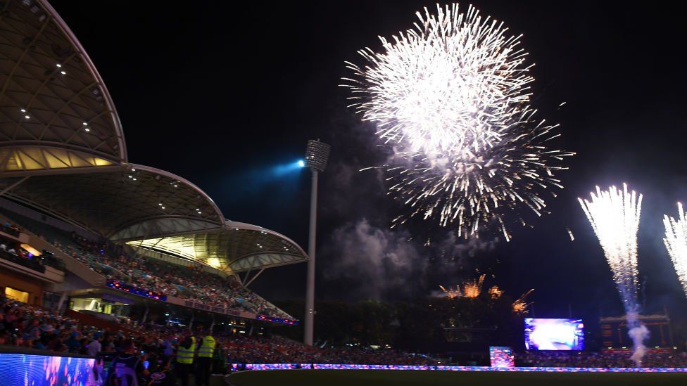 Fireworks after the Men's Big Bash League match between the Adelaide Strikers and the Melbourne Stars at Adelaide Oval, Australia