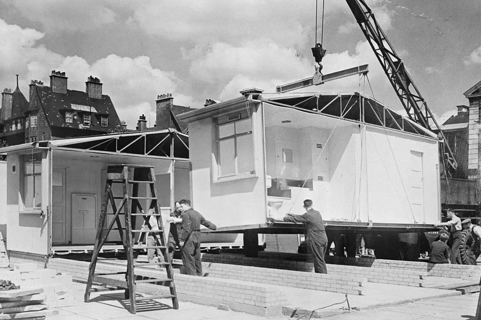 An AIROH House being assembled in the grounds of the Tate Gallery