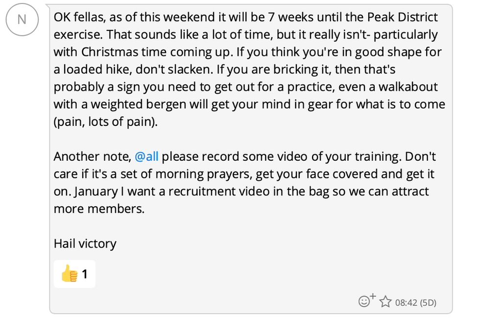 A post about a hike in White Stag Athletic Club's chat