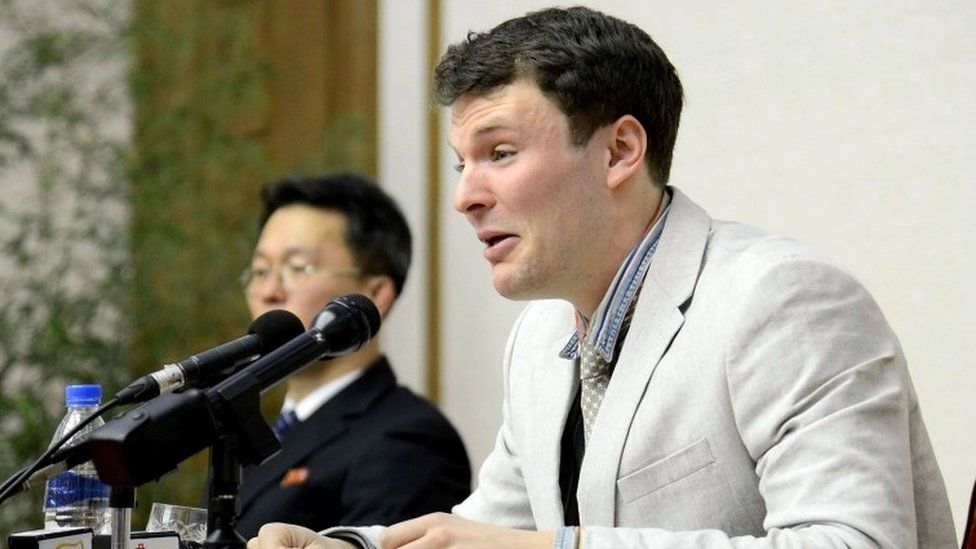 Otto Warmbier at press conference in Pyongyang (29 Feb 2016)