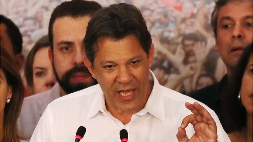 Fernando Haddad, presidential candidate of Brazil's leftist Workers Party (PT), speaks during a news conference during a runoff election in Sao Paulo, Brazil October 28, 201