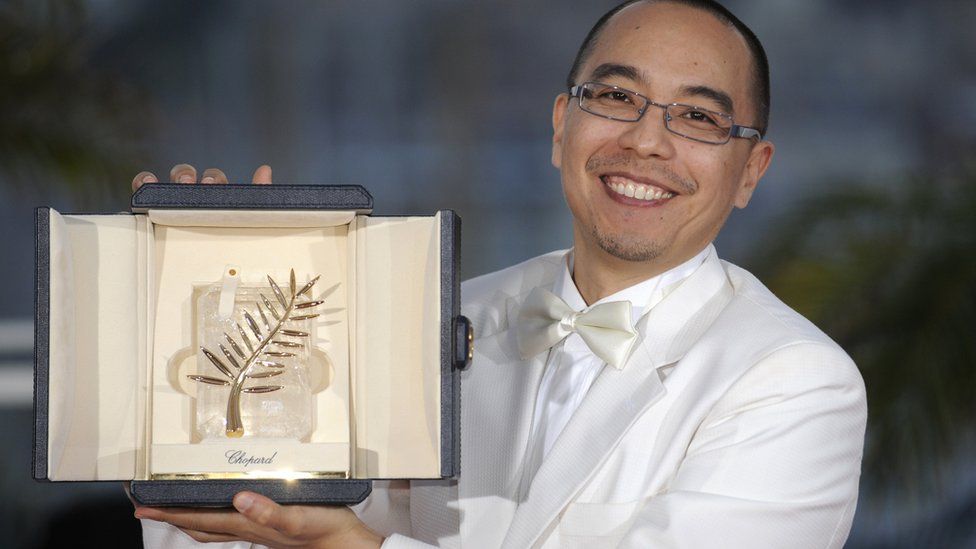 Thai director Apichatpong Weerasethakul poses after receiving the Palme d'Or award for his film "Lung Boonmee Raluek Chat" (Uncle Boonmee Who Can Recall His Past Lives) during the closing ceremony at the 63rd Cannes Film Festival in 2010.