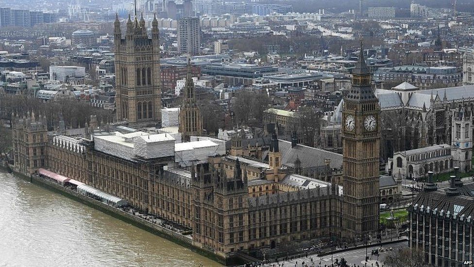 Aerial view of Palace of Westminster