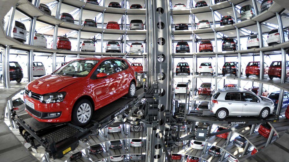 Volkswagen Golf VI are stored at the "CarTowers" in the theme park Autostadt next to the Volkswagen plant in Wolfsburg, Germany, in this March 10, 2010 file photo.