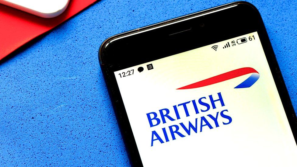 Графика мобильного телефона с логотипом British Airways на экране