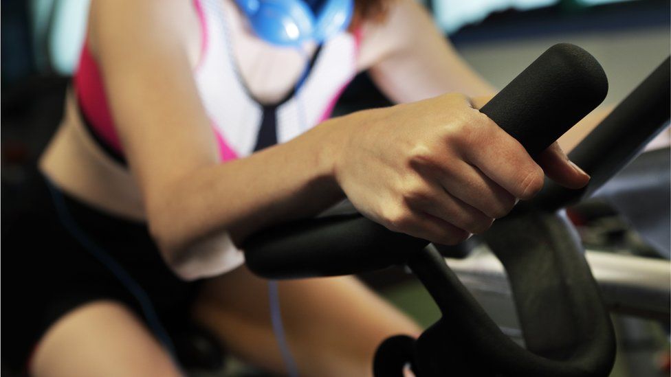 Woman in spin class