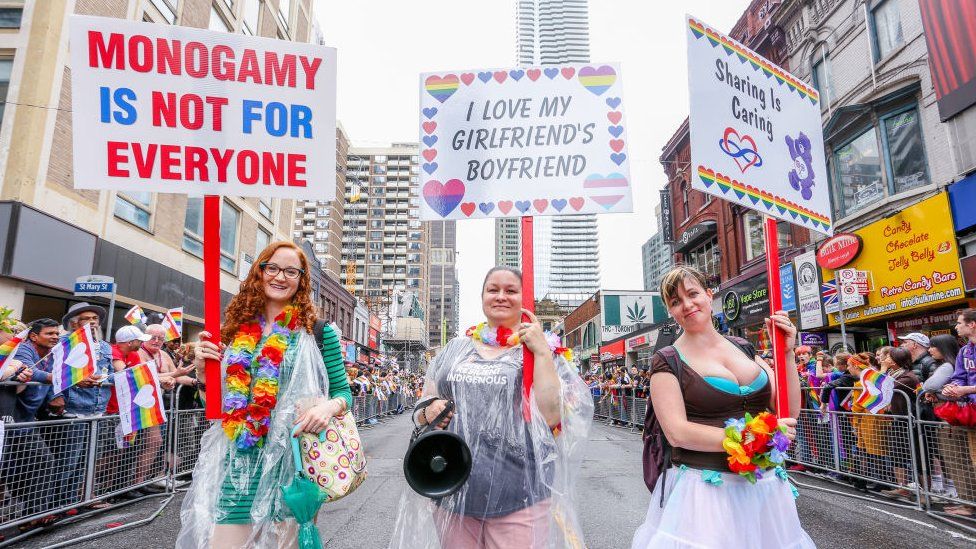 Polyamorous people at Canada Pride march