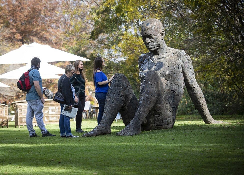 An artwork by artist Daniel Grey is part of the "Good Neighbours" sculpture exhibition at Nirox Sculpture Park in Johannesburg, South Africa, 07 May 2022. Nirox has partnerships with Universities in South Africa, Zimbabwe, Eswatini, Mozambique, Namibia, Angloa and Botswana.