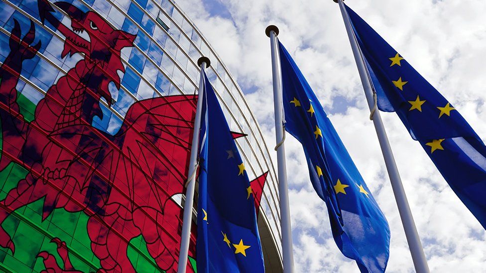 Wales flag projected on to the European Commission