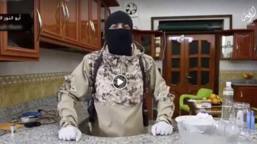 Jihadist explaining how to make explosives in the kitchen