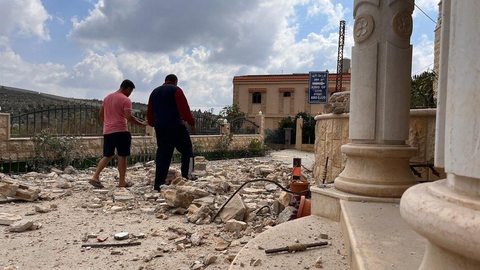 Damaged buildings in Dhayra, Lebanon