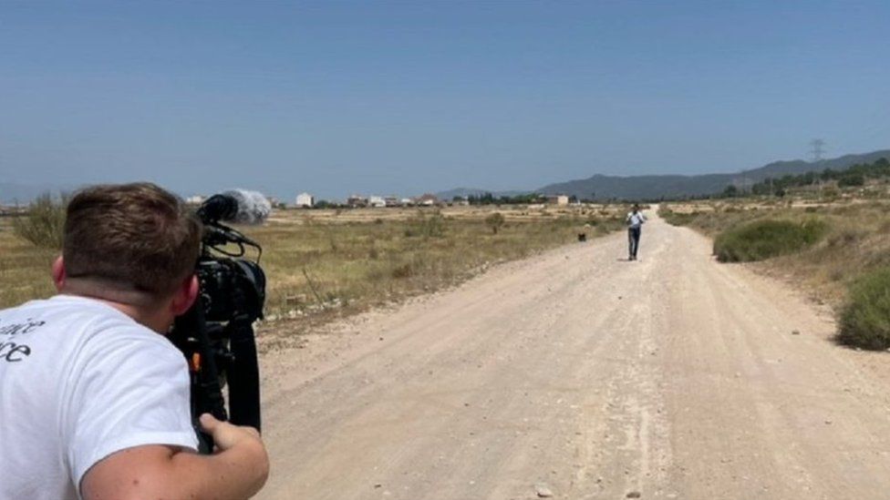 Climate Editor Justin Rowlatt pictured filming in southern Spain