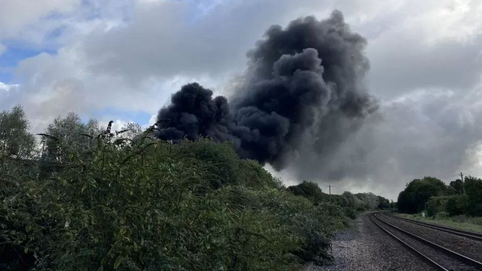 A large black cloud of smoke coming from Taunton recycling centre