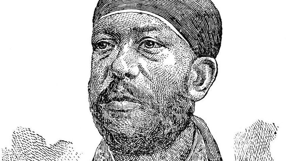 Emperor Menelik II GCB, 1844 - 1913, was Negus of Shewa, then Emperor of Ethiopia, digital improved reproduction of a woodcut, published in the 19th century