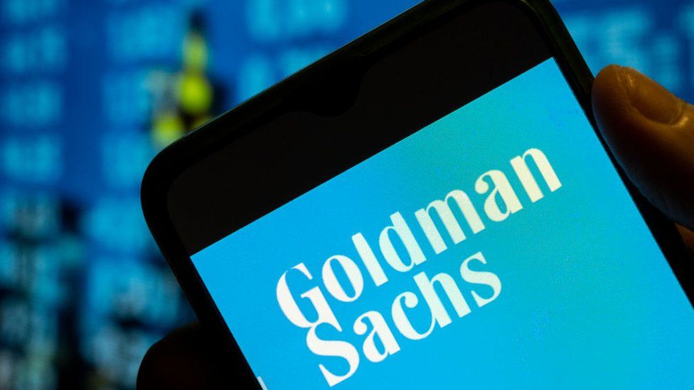In this photo illustration, the American multinational investment bank and financial services company Goldman Sachs logo is displayed on a smartphone screen.