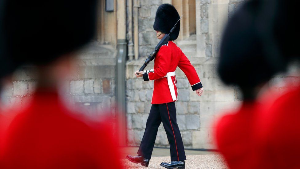 A Scots Guards soldier takes part in a military parade