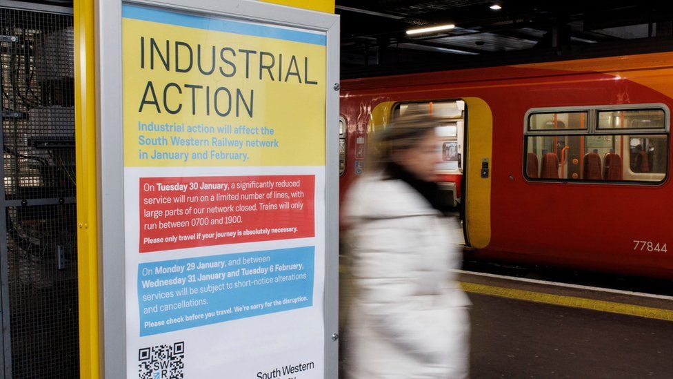 Industrial action sign at Waterloo Station