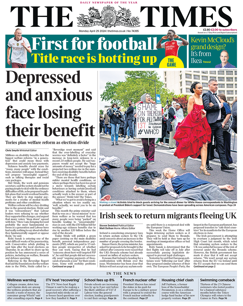 The headline in the Times reads: "Depressed and anxious face losing their benefit".