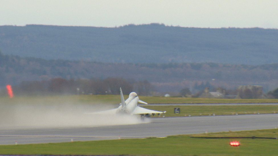 RAF Typhoon taking off from RAF Lossiemouth