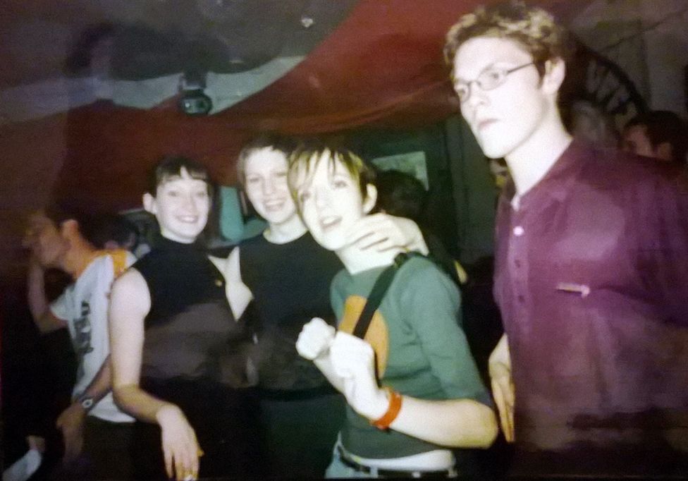 At the student union indie night with Rose, Marion and Andreas in 1999