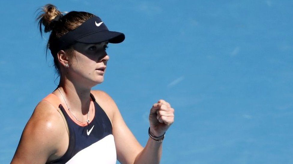 Elina Svitolina celebrates winning her match at the Australian Open