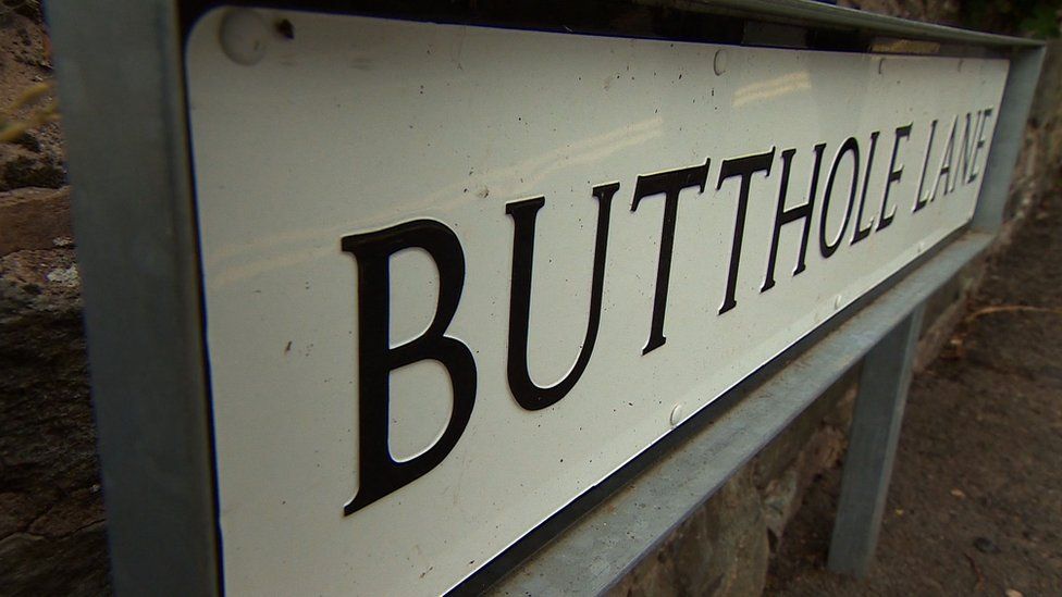 Butthole Lane sign