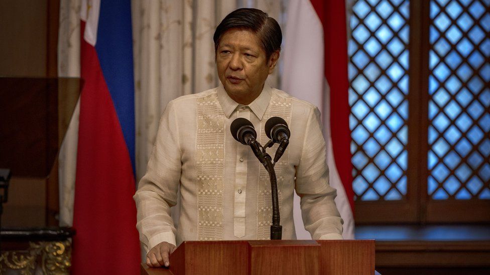 Philippines president Ferdinand Marcos Jr standing behind a podium