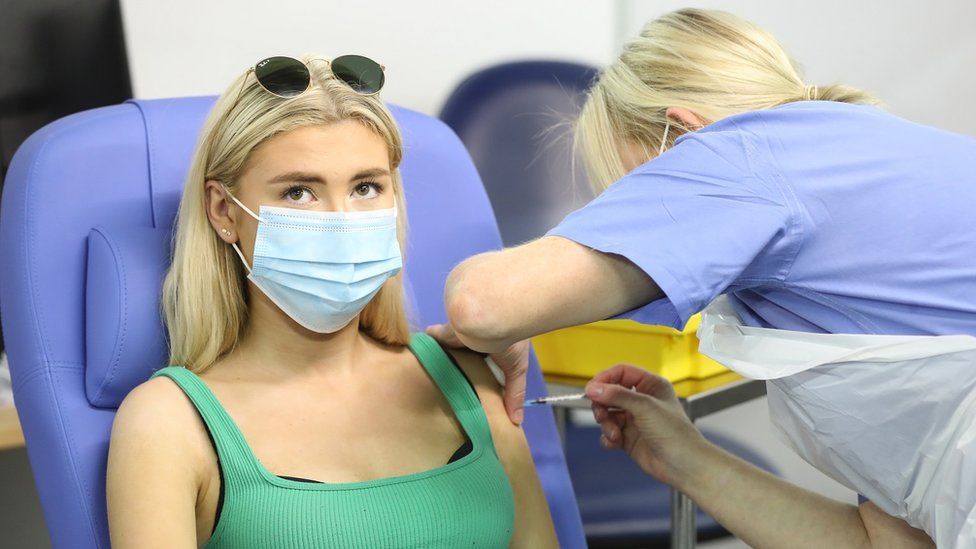 Danielle McElroy was the last person to receive a vaccine at the centre inside the SSE arena in Belfast