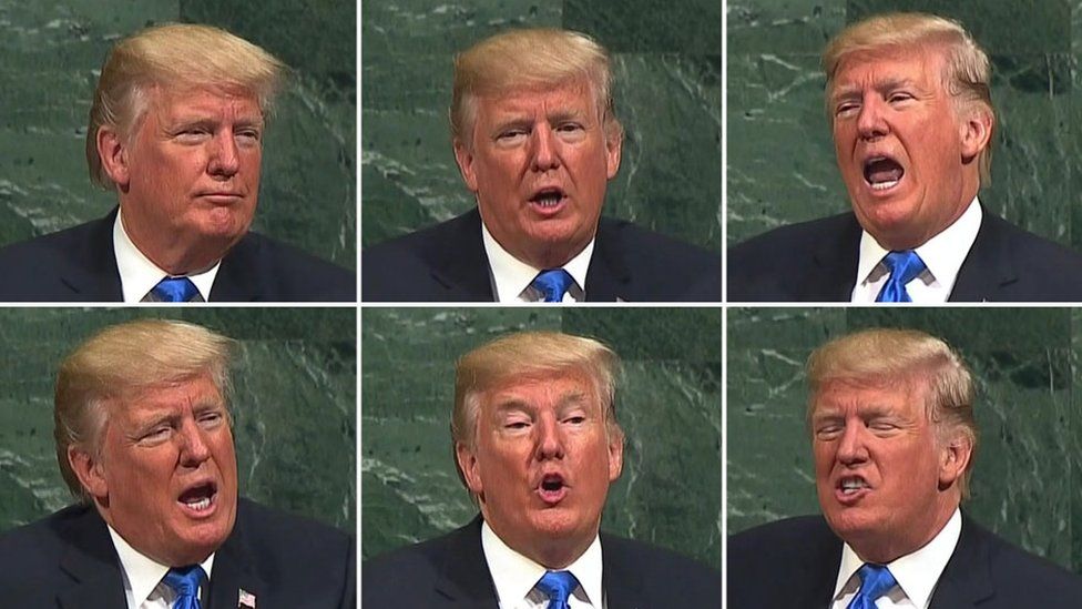 US President Donald Trump at the UN General Assembly in New York, 19 September (composite image)