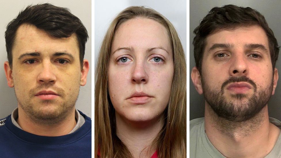 Mugshots of Jordan McSweeney, Lucy Letby and Thomas Cashman