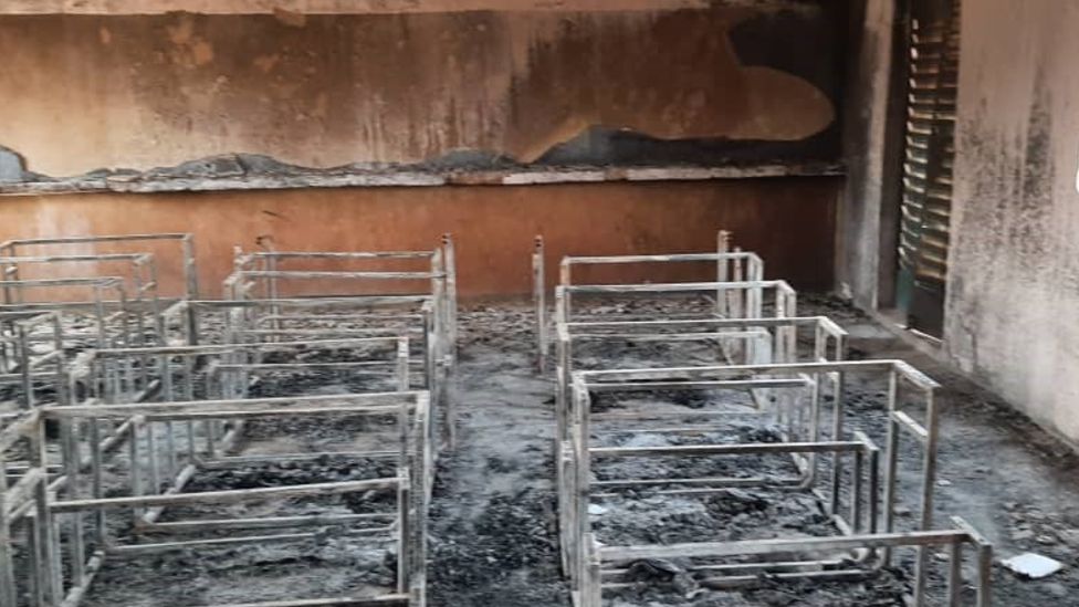 The scene at the school in Niger show remains of desks - Wednesday 14 April 2021
