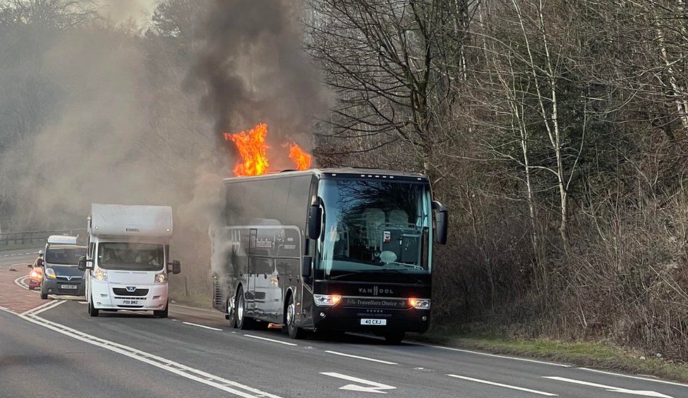 Rear of coach on fire