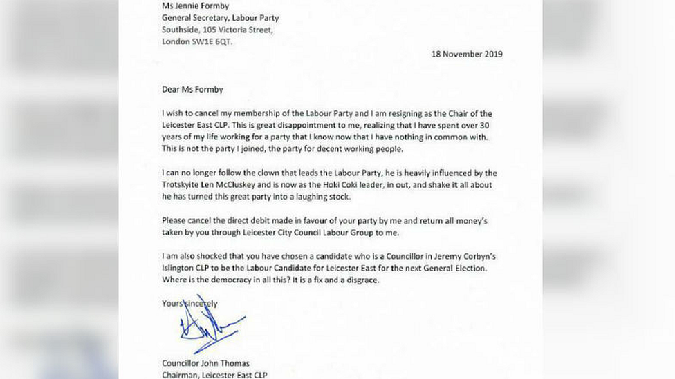 Leicester East resignation letter