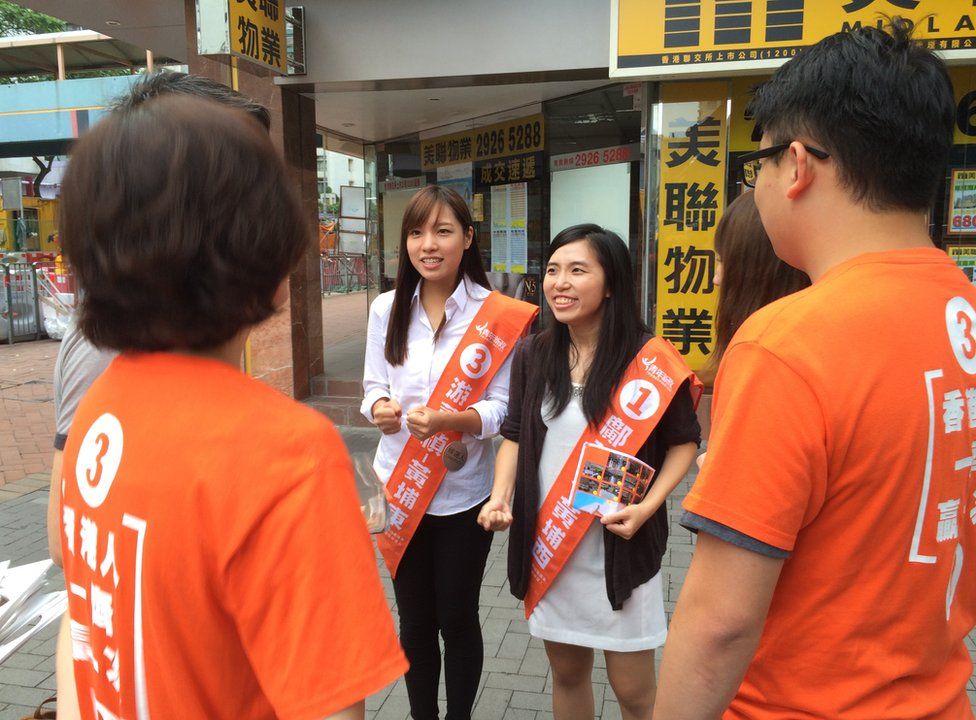 Picture of Yau Wai Ching and Kwong Po Yin, candidates in Hong Kong's local elections on 22 November 2015