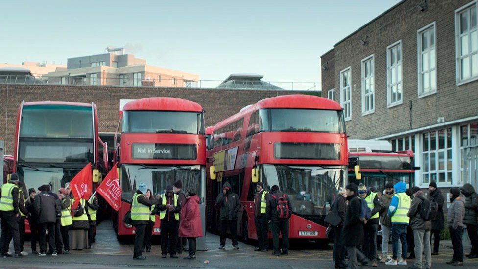 Bus drivers on strike in south London
