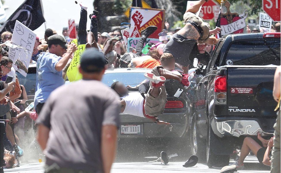 Car ploughs into protesters at Charlottesville protest