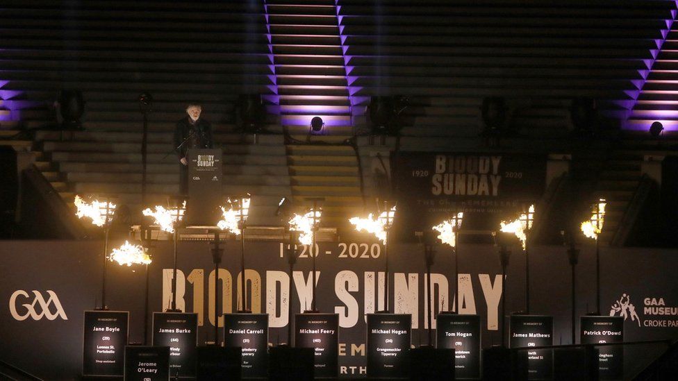 Torches were lit in Croke Park in tribute to the victims of Bloody Sunday