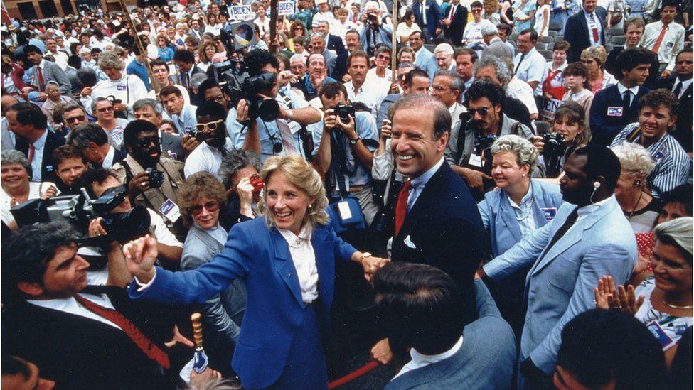 Jill and Joe Biden at a rally during Biden's presidential bid in 1988