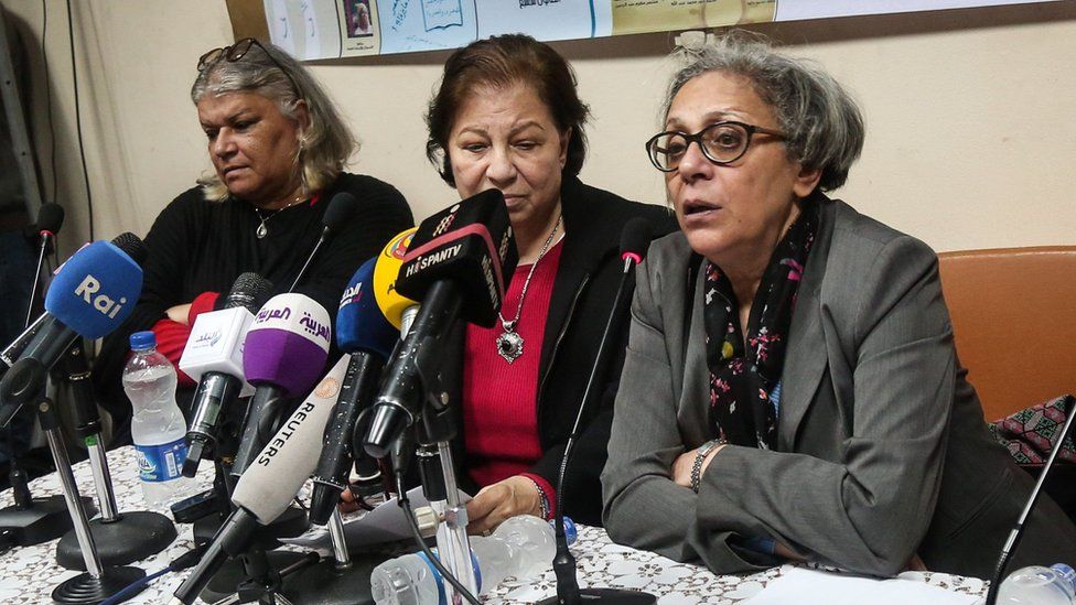Aida Seif al-Dawla , Suzan Fayyad and Magda Adly, co-founders of the Nadeem Center for Rehabilitation of Victims of Violence, during a press conference