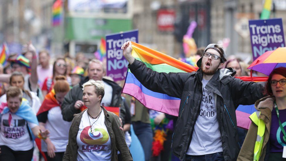 People on a Pride march in the UK