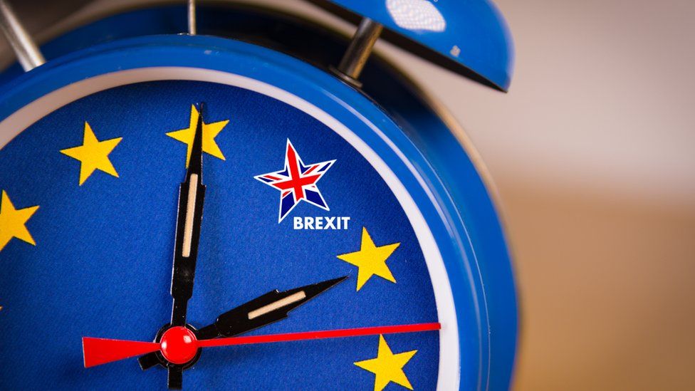 alarm clock with eu colours and uk flag in one of the stars